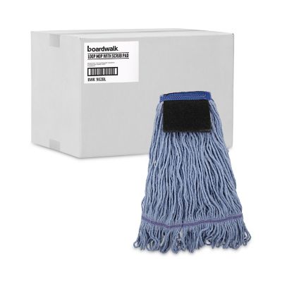 Image showing 8 th Boardwalk Wet Mop Head, Loop-End, Cotton with Scrub Pad, Medium, 12-Pack