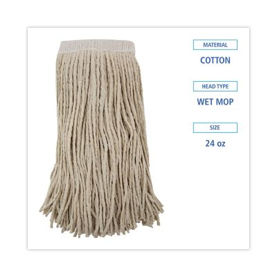 Image showing  Cut-End Wet Mop Head, Premium Saddleback Head, Cotton Fiber, 24 oz., White, 12-Pack