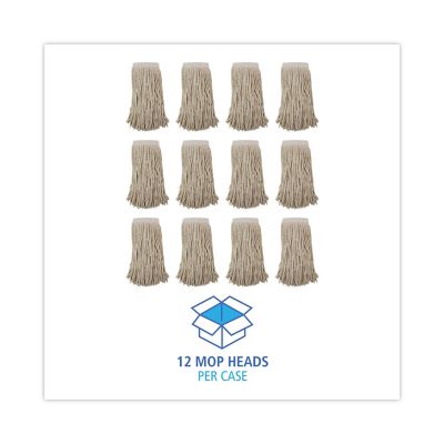 Image showing 7 th Boardwalk Cut-End Wet Mop Head, Premium Saddleback Head, Cotton Fiber, 24 oz., White, 12-Pack