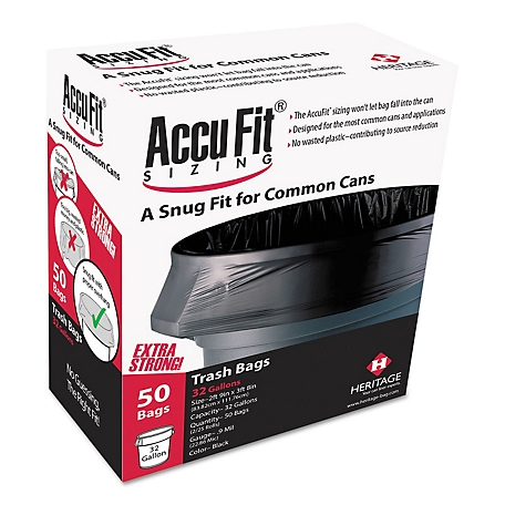 AccuFit 55 gal. Linear Low Density Can Liners with Accufit Sizing, 1.3 mil, 40 in. x 53 in., Black, 50-Pack