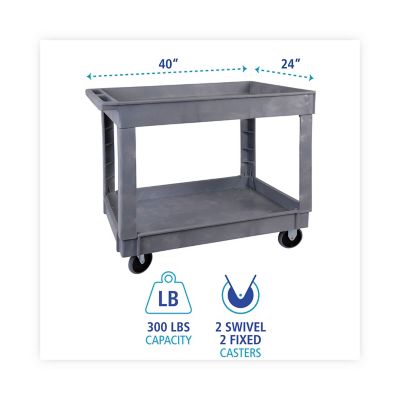 Image showing  300 lb. Capacity Utility Cart, Two-Shelf, Plastic Resin, 24 x 40 in., Gray