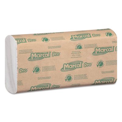 Marcal Pro 100% Recycled Folded Paper Towels, 12-7/8 in. x 10-1/8 in., C-Fold, White, 16-Pack, 150 Towels per Pack