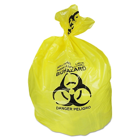 Heritage 30 gal. Healthcare Biohazard Printed Can Liners, 1.3 mil, 30 in. x 43 in., Yellow, 200 ct.