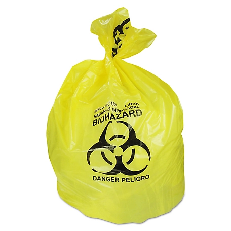 Heritage 30 gal. Healthcare Biohazard Printed Can Liners, 1.3 mil, 30 in. x 43 in., Yellow, 200 ct.