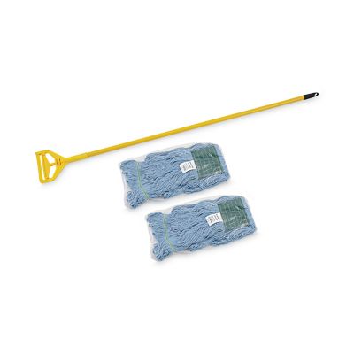 Image showing 5 th Boardwalk Looped-End Mop Kit, Medium, 60 in. Metal/Polypropylene Handle, Blue, Yellow