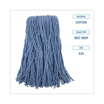 Image showing 1 th Boardwalk Cotton and Synthetic Fiber Mop Head, Standard Head, Cut-End #24, Blue, 12-Pack