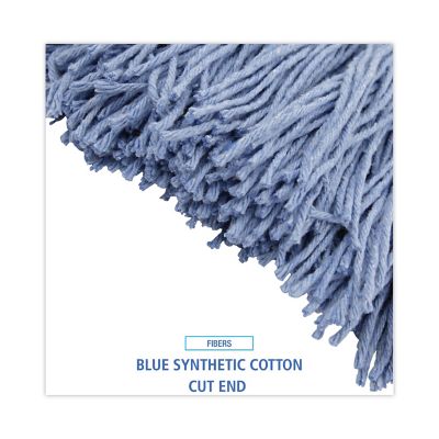 Image showing 3 th Boardwalk Cotton and Synthetic Fiber Mop Head, Standard Head, Cut-End #24, Blue, 12-Pack