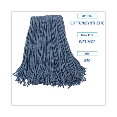 Image showing  Mop Head, Standard Head, Cotton and Synthetic Fiber, Cut-End, #20, Blue, 12-Pack
