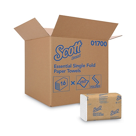 Scott Essential Single-Fold Paper Towels, Absorbency Pockets, 9.3 in. x 10.5 in., 250/Pack, 16 Packs/Carton