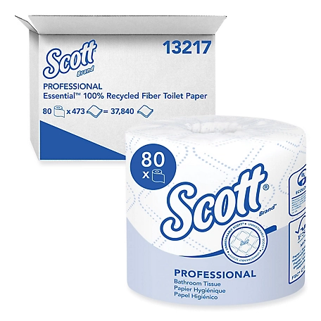 Scott Essential 100% Recycled Fiber Standard Roll Bath Tissue, Septic Safe, 2-Ply, 506 Sheets/Roll, 80 Rolls/Carton