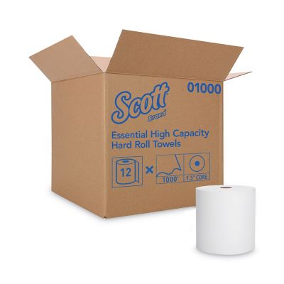 Scott Essential High Capacity Hard Roll Towels, 1.5 in. Core, 8 in. x 1,000 ft., White, 12 Rolls/Carton