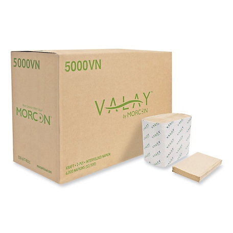Morcon Tissue Valay Interfolded Napkins, 2-Ply, 6.5 x 8.25 in., Kraft, 6,000 ct.
