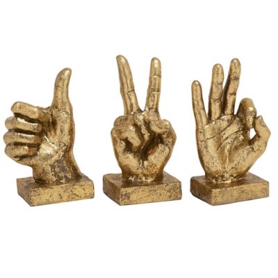 Image showing  Large Metallic Hand Sculpture Table Decor Statues with Thumbs Up, Peace Sign and Ok Gestures, Gold