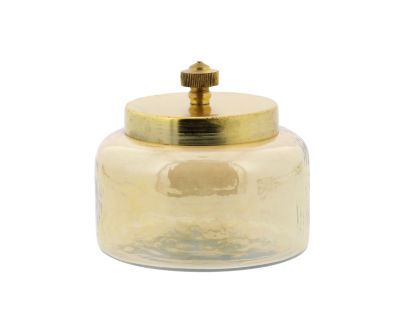 Image showing  Small Round Decorative Gold Smoked Glass Jars with Bronze Metal Lids, 2 pc.