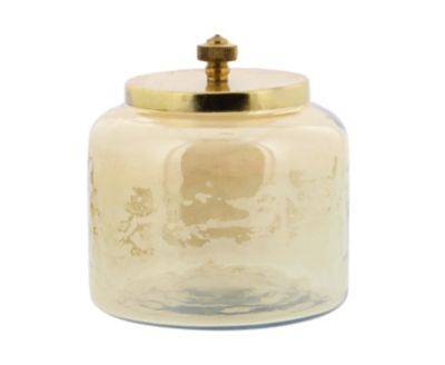 Image showing  Small Round Decorative Gold Smoked Glass Jars with Bronze Metal Lids, 2 pc.