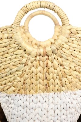 Image showing  Large Oval Natural/White Dip-Dyed Water Hyacinth Wicker Storage Baskets, Round Handles, 4 pc.