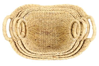 Image showing 6 th Cosmoliving by Cosmopolitan Large Oval Natural/White Dip-Dyed Water Hyacinth Wicker Storage Baskets, Round Handles, 4 pc.