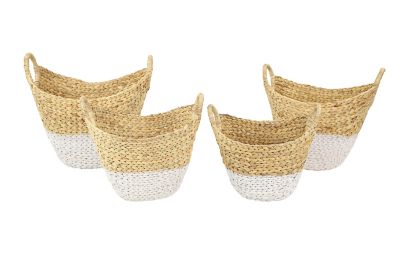 Image showing 7 th Cosmoliving by Cosmopolitan Large Oval Natural/White Dip-Dyed Water Hyacinth Wicker Storage Baskets, Round Handles, 4 pc.