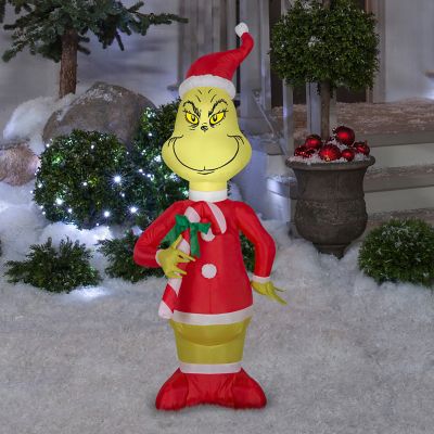 Image showing 1 th Gemmy Airblown Grinch with Red and White Candy Cane Decor