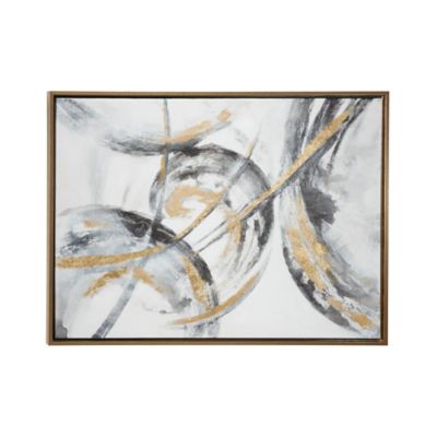 Cosmoliving by Cosmopolitan Large Metallic Gold and Black Contemporary Abstract Art Painting in Wood Frame, 39.5 in. x 29.5 in.