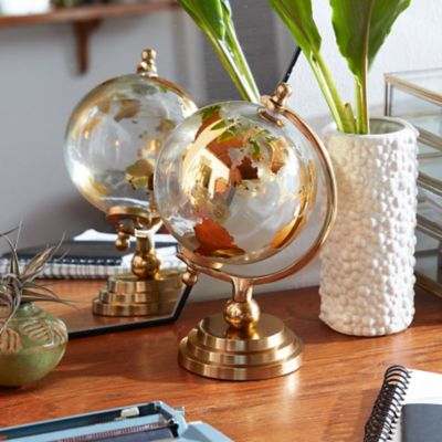 Cosmoliving by Cosmopolitan Small Gold Metal and Glass Globe with Topographical Map, 6 in. x 11 in.