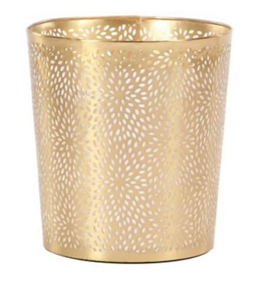 Image showing  Gold Metal Small Waste Bin with Laser Carved Floral Design 9" x 9" x 10"