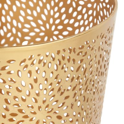Image showing 5 th Cosmoliving by Cosmopolitan Gold Metal Small Waste Bin with Laser Carved Floral Design 9" x 9" x 10"