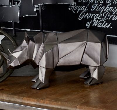 Cosmoliving by Cosmopolitan Large Modern Style Metallic Silver Rhino Statue Table Decor, 10 in. x 6 in.