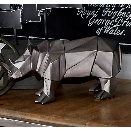 Cosmoliving by Cosmopolitan Large Modern Style Metallic Silver Rhino Statue Table Decor, 10 in. x 6 in.