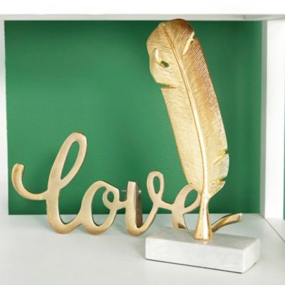 Image showing  Feather Decor with Stand, 6 in. x 2 in. x 12 in., Gold
