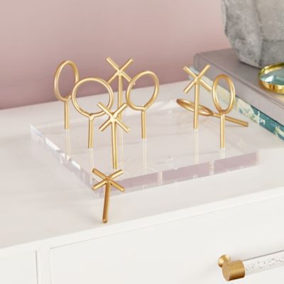 Cosmoliving by Cosmopolitan Gold Acrylic Tic Tac Toe Game Set with Gold Stick Pieces 8" x 8" x 5"