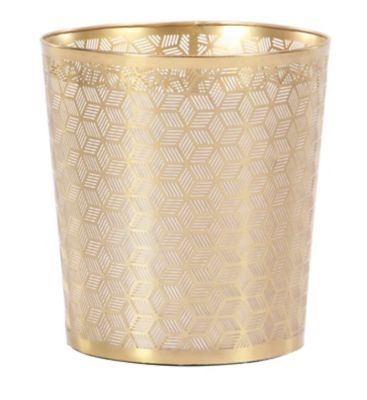 Image showing  Gold Metal Geometric Small Waste Bin with Laser Carved Design 9" x 9" x 10"