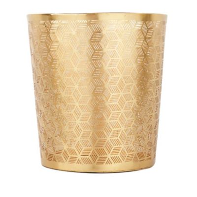Image showing  Gold Metal Geometric Small Waste Bin with Laser Carved Design 9" x 9" x 10"