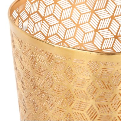 Image showing 5 th Cosmoliving by Cosmopolitan Gold Metal Geometric Small Waste Bin with Laser Carved Design 9" x 9" x 10"