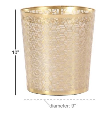 Image showing 6 th Cosmoliving by Cosmopolitan Gold Metal Geometric Small Waste Bin with Laser Carved Design 9" x 9" x 10"