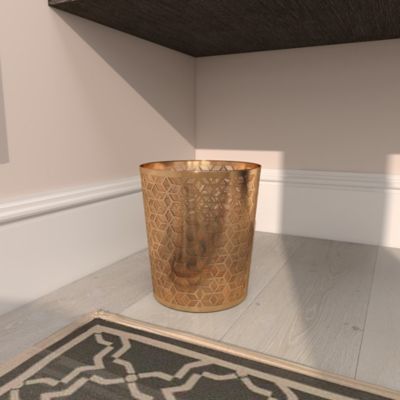 Image showing 7 th Cosmoliving by Cosmopolitan Gold Metal Geometric Small Waste Bin with Laser Carved Design 9" x 9" x 10"