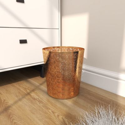 Image showing 8 th Cosmoliving by Cosmopolitan Gold Metal Geometric Small Waste Bin with Laser Carved Design 9" x 9" x 10"