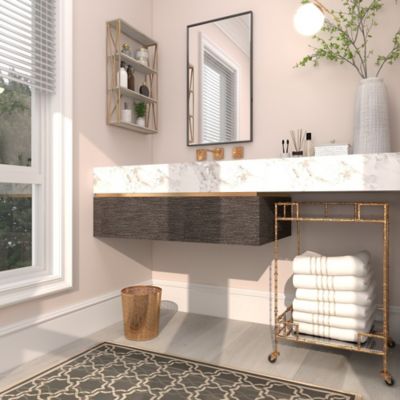 Image showing 9 th Cosmoliving by Cosmopolitan Gold Metal Geometric Small Waste Bin with Laser Carved Design 9" x 9" x 10"