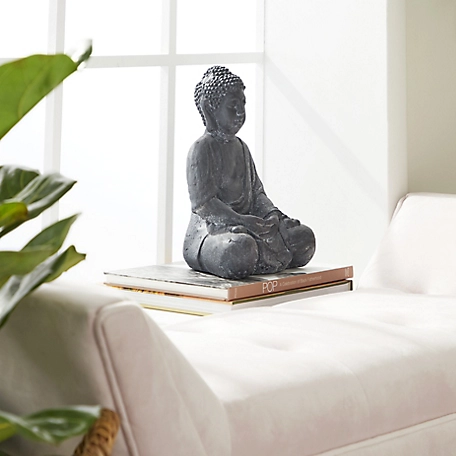 Cosmoliving by Cosmopolitan Sitting Buddha Clay Sculpture, Table Decor, 8 in. x 7 in. x 12 in., Gray