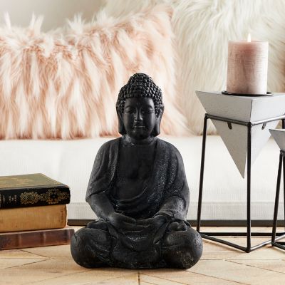 Image showing  Sitting Buddha Clay Sculpture, 8 in. x 7 in. x 12 in., Gray