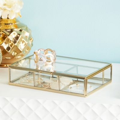 Image showing  Gold Glass Jewelry Box with Clear Glass, 9 in. x 6 in. x 2 in.