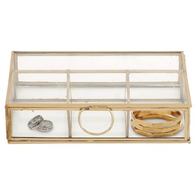 Image showing  Gold Glass Jewelry Box with Clear Glass, 9 in. x 6 in. x 2 in.