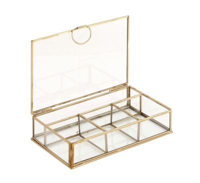 Image showing  Gold Glass Jewelry Box with Clear Glass, 9 in. x 6 in. x 2 in.