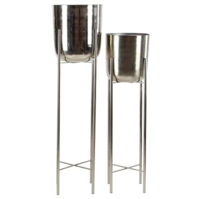 Image showing  Silver Metal Indoor Outdoor Dome Planter with Removable Stand, Set of 2, 39 in., 46 in. H