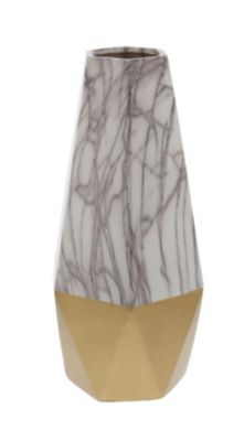 Image showing  Contemporary Ceramic Vase with Geometric Silhouette, 6 in. x 14 in., Gray Marble/Gold