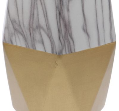 Image showing  Contemporary Ceramic Vase with Geometric Silhouette, 6 in. x 14 in., Gray Marble/Gold