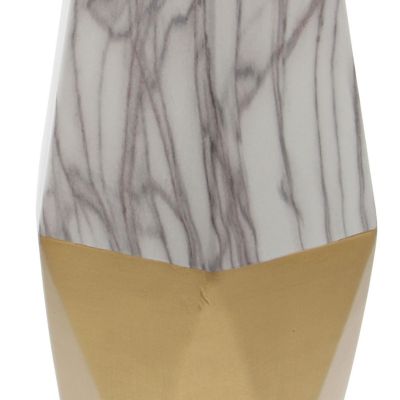 Image showing  Contemporary Ceramic Vase with Geometric Silhouette, 6 in. x 14 in., Gray Marble/Gold