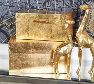 Cosmoliving by Cosmopolitan Large Rectangular Glam Metallic Gold Leaf Decorative Boxes, 2 pc.