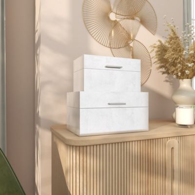 Cosmoliving by Cosmopolitan Silver Wooden Box with Textured Foiled Exterior Set of 2 13", 11"W