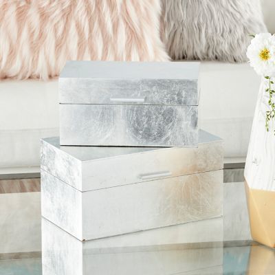 Image showing  Silver Wooden Box with Textured Foiled Exterior Set of 2 13", 11"W